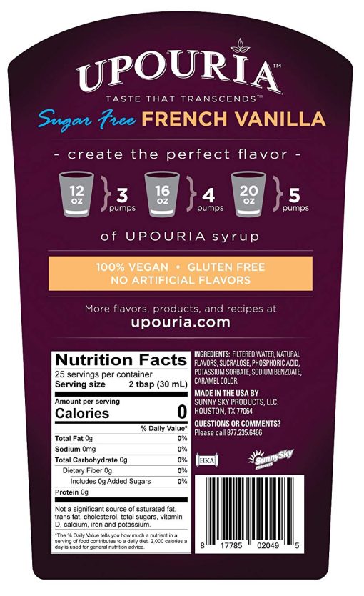 Upouria Sugar Free French Vanilla & Caramel Coffee Syrup Flavoring, 100% Vegan, Gluten Free, Kosher, Keto, 750 mL Bottle (Pack of 2) with 2 Coffee Syrup Pumps - Image 7