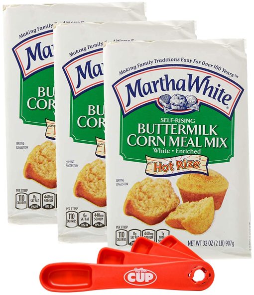 Martha White Self-Rising Buttermilk White Corn Meal Mix, 32 Ounces (Pack of 3) with By The Cup Swivel Measuring Spoon