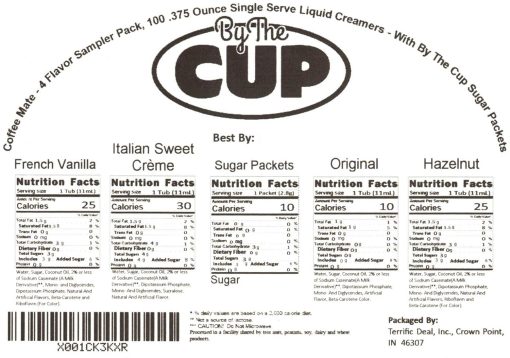 Coffee mate Liquid .375oz Variety Pack (4 Flavor) 100 Count includes Original, French Vanilla, Hazelnut, Italian Sweet Crème & By The Cup Sugar Packets - Image 3