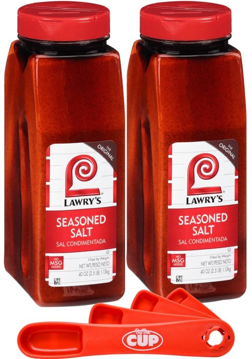 Lawry's Seasoned Salt, 40 oz (Pack of 2) with By The Cup Swivel Spoons