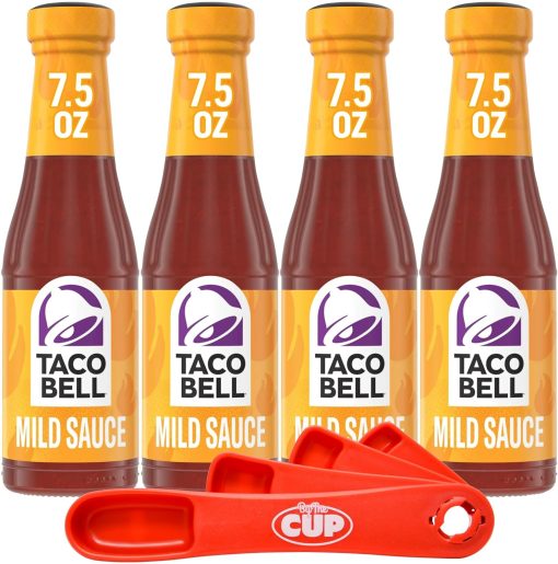 Taco Bell Mild Sauce 7.5 Ounce (Pack of 4) with By The Cup Swivel Spoons