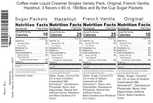 Coffee mate Liquid Creamer Singles Variety Pack, Original, French Vanilla, Hazelnut, 3 Flavors x 60 ct, 180/Box and By The Cup Sugar Packets - Image 6