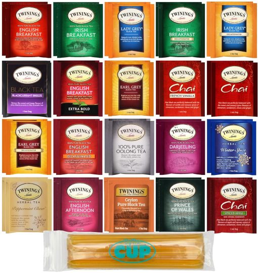 Twinings Tea Bags & By The Cup Honey Sticks Variety 40 Ct including English Breakfast, Earl Grey, & More