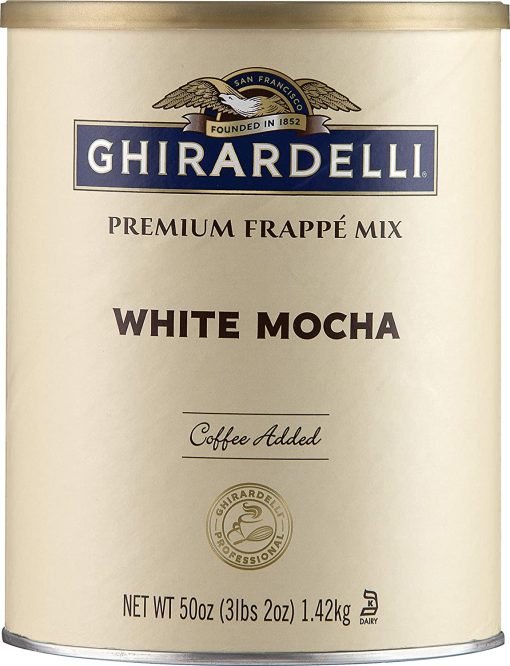 Ghirardelli White Mocha Premium Frappé Mix, 3.12 lb Can with Ghirardelli Stamped Barista Spoon - Image 2