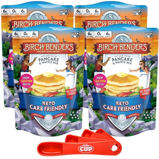 Birch Benders Keto Pancake and Waffle Mix, 10 oz (Pack of 4) with By The Cup Swivel Spoons