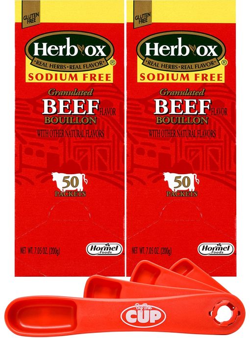 Herb-Ox Granulated Sodium-Free Beef Flavor Bouillon (Pack of 2) with By The Cup Swivel Measuring Spoon