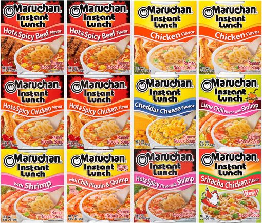 Maruchan Ramen Instant Lunch 9 Flavor Variety, 2.25 oz (Pack of 12) with Limited Edition By The Cup Spoons - Image 4