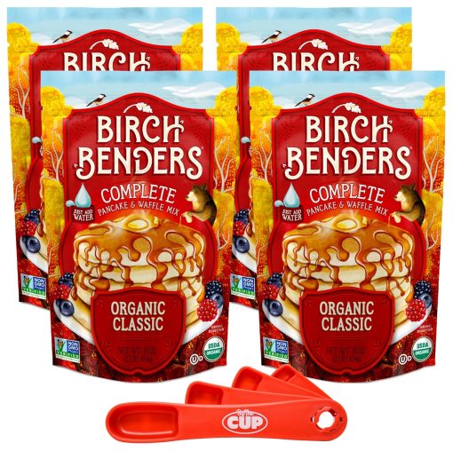 Birch Benders Organic Classic Pancake and Waffle Mix, 16 oz (Pack of 4) with By The Cup Swivel Spoons