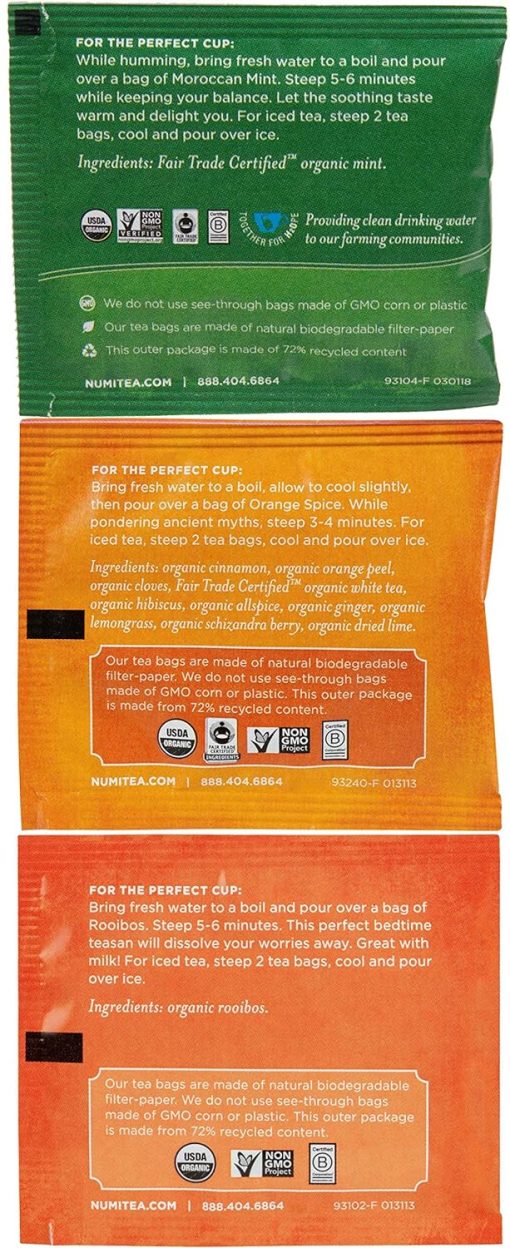 Numi 36 Count, 9 Flavor, Organic Tea Bag Sampler with By The Cup Honey Sticks - Image 4