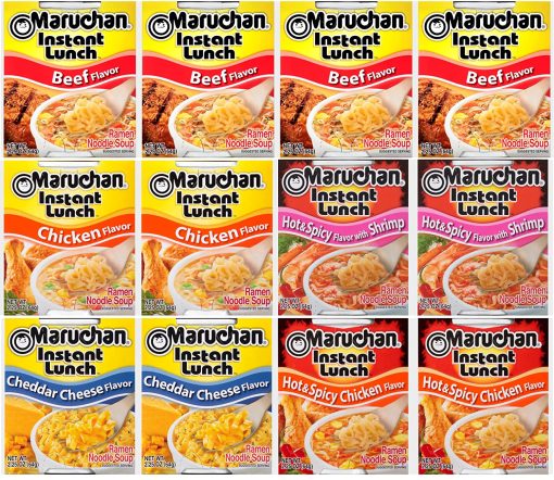 Maruchan Ramen Instant Lunch Variety, 5 Flavors (Pack of 12) with By The Cup Chopsticks - Image 2