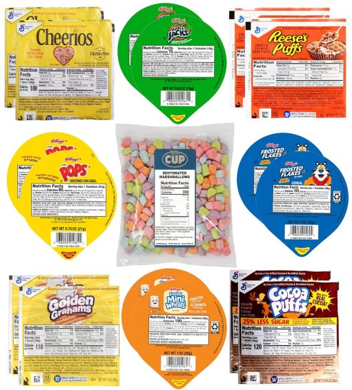 Kellogg's & General Mills Cereal Bowl Variety - Frosted Flakes, Frosted Mini Wheats, Cheerios, Cocoa Puffs and More with 1 Bag of Cereal Marshmallows